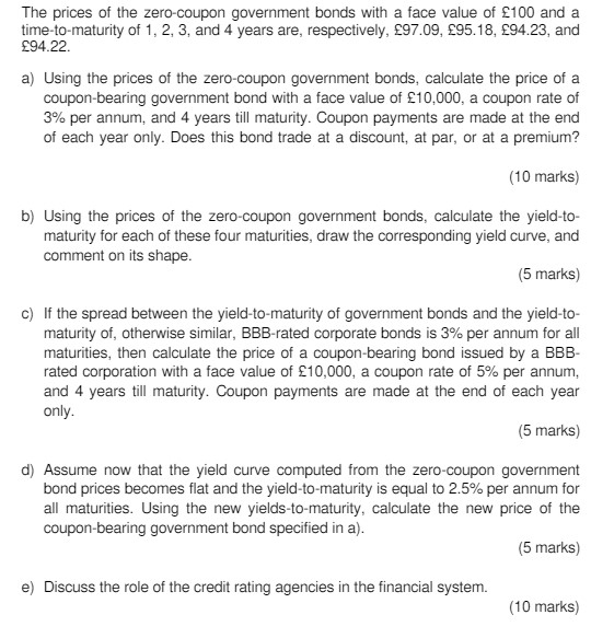 Solved The prices of the zerocoupon government bonds with a
