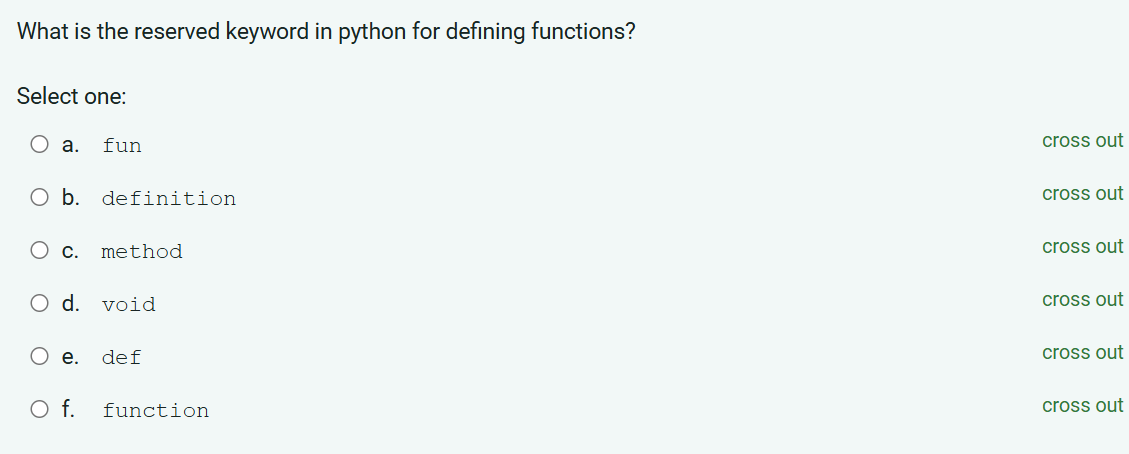 Solved What is the reserved keyword in python for defining | Chegg.com