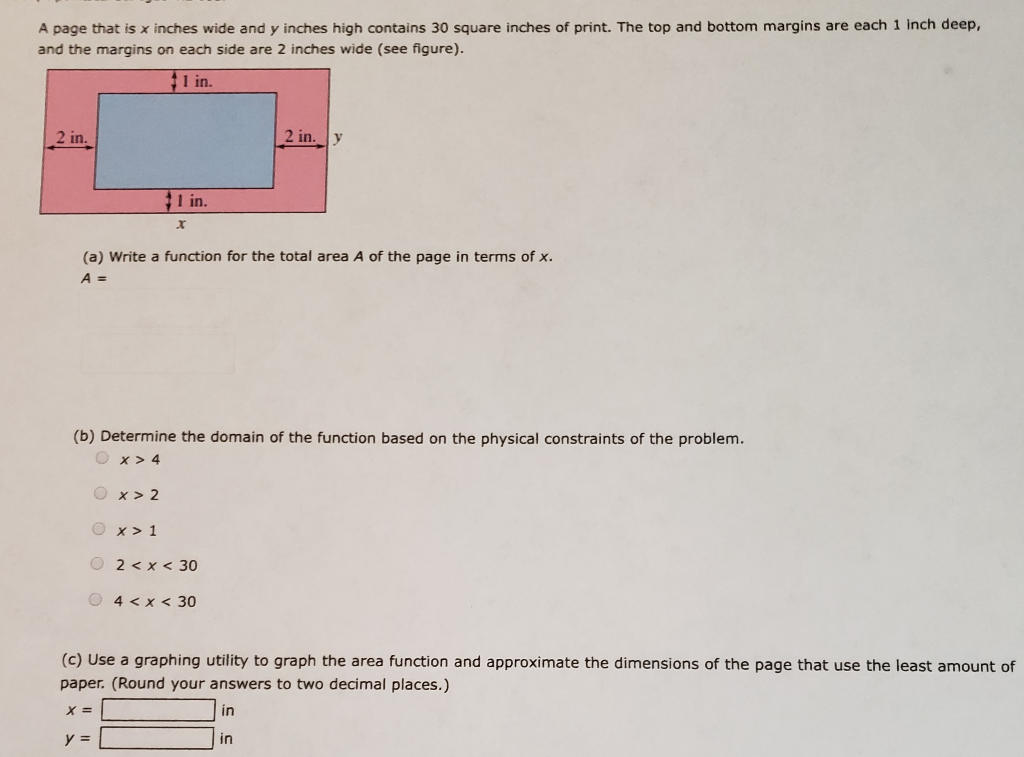 Solved A page that is x inches wide and y inches high | Chegg.com