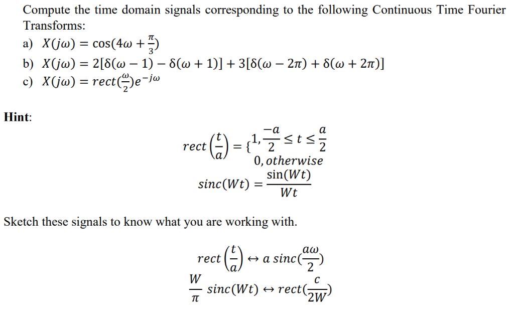 Solved Compute the time domain signals corresponding to the | Chegg.com