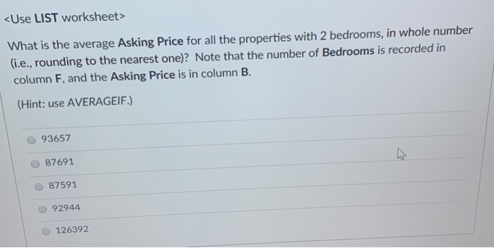 Solved What Is The Average Asking Price For All The Chegg