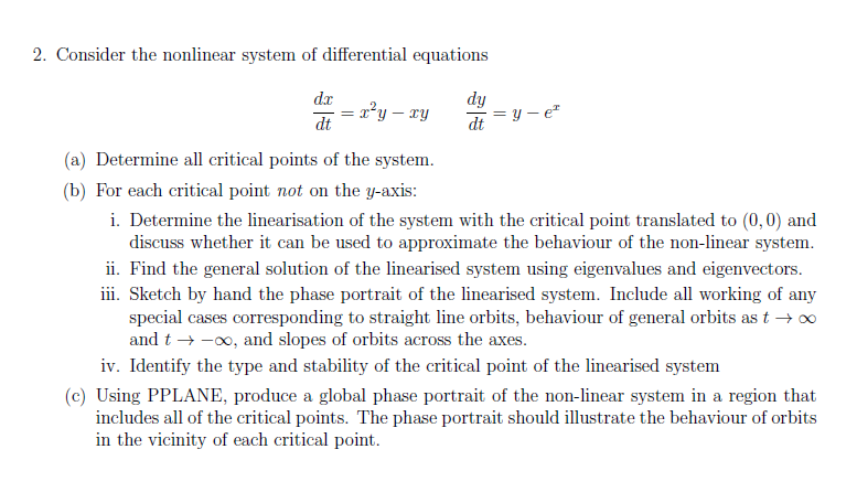 Solved 2. Consider the nonlinear system of differential | Chegg.com