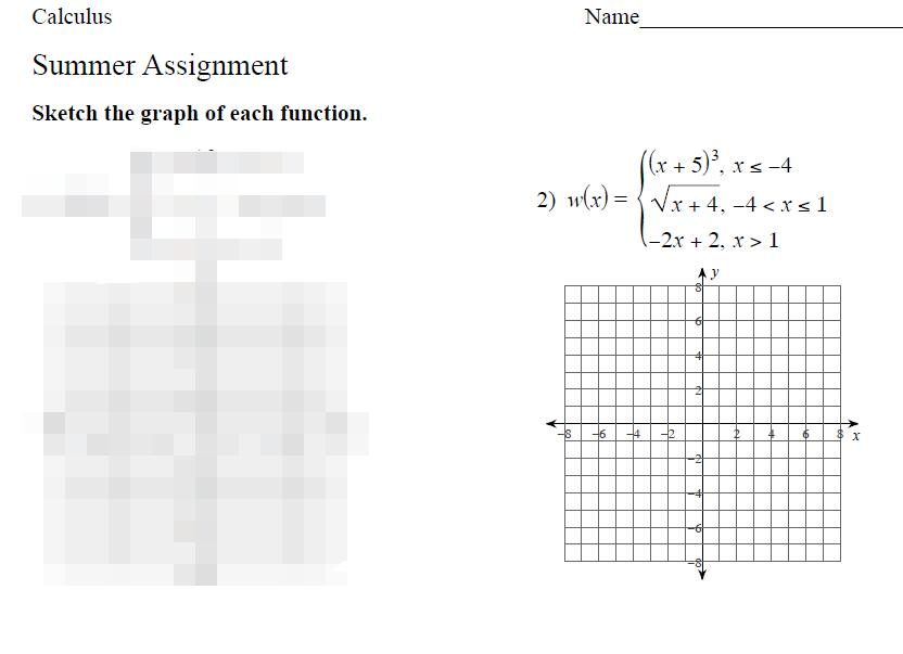 Solved Calculus Name Summer Assignment Sketch The Graph O