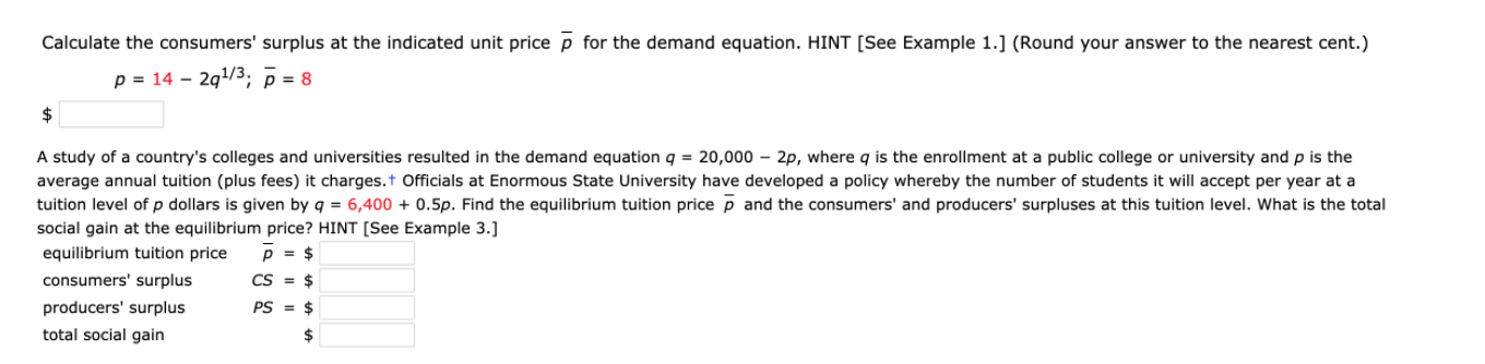 Solved for the demand equation. HINT (See Example 1.] (Round | Chegg.com