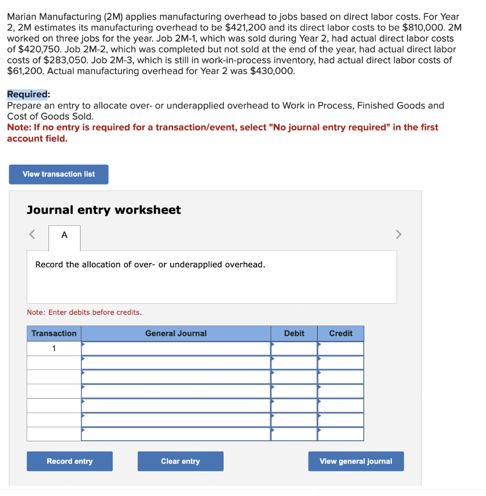 Solved Marian Manufacturing M Applies Manufacturing Chegg Com