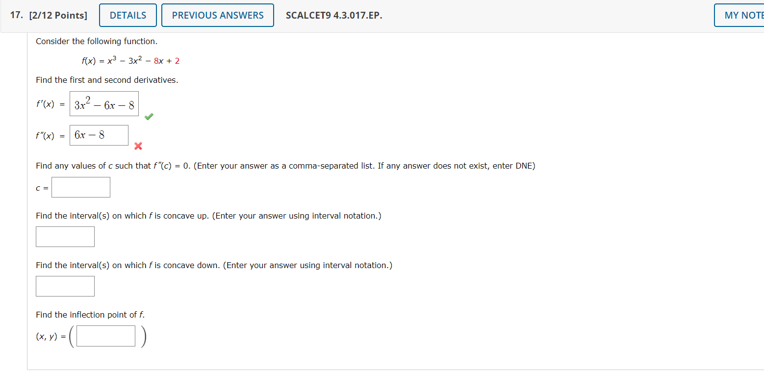 Solved Consider the following function. f(x)=x3−3x2−8x+2 | Chegg.com