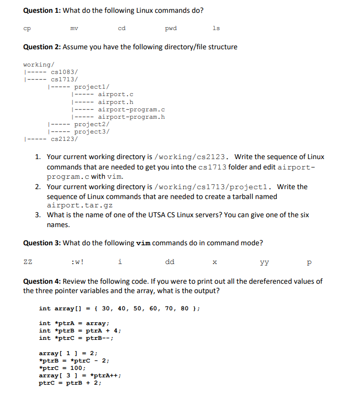 Question 1: What do the following Linux commands do? | Chegg.com