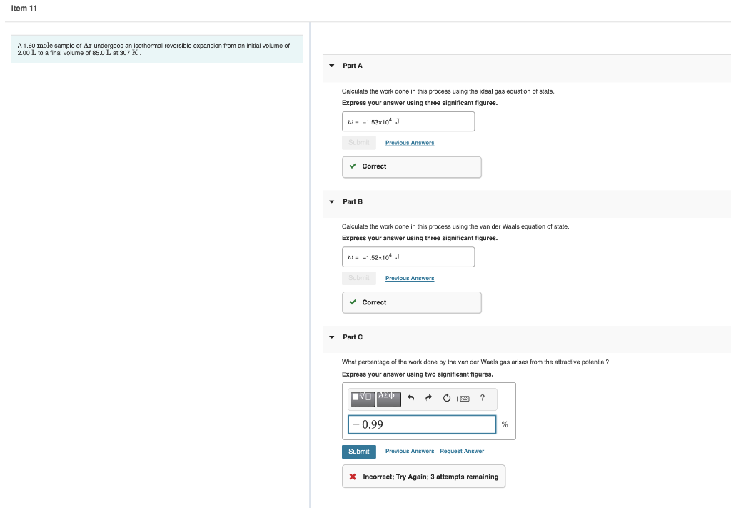 Solved Item 11 A 1.60 mole sample of Ar undergoes an | Chegg.com