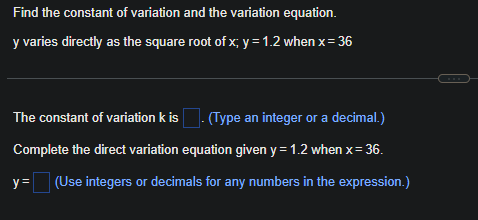 Solved Find the constant of variation and the variation | Chegg.com