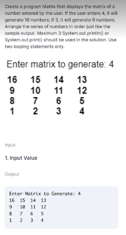 Solved Create a program Matrix that displays the matrix of a | Chegg.com