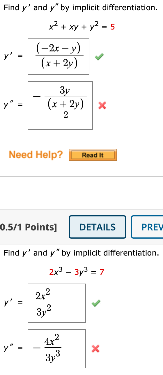 Solved Find Y And Y By Implicit Differentiation X2 Xy