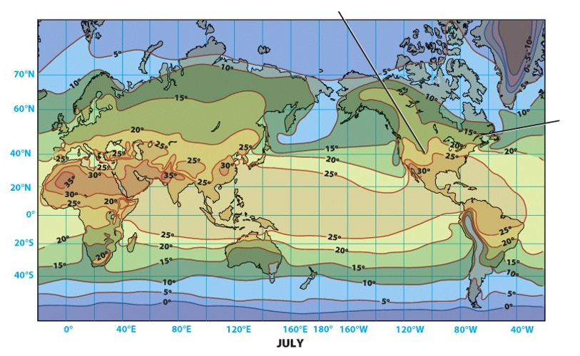 Solved 1. Using the mean monthly temperature maps for | Chegg.com