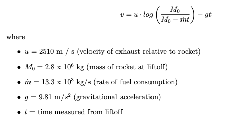 IN PYTHON LANGUAGE The speed v of a Saturn V rocket | Chegg.com