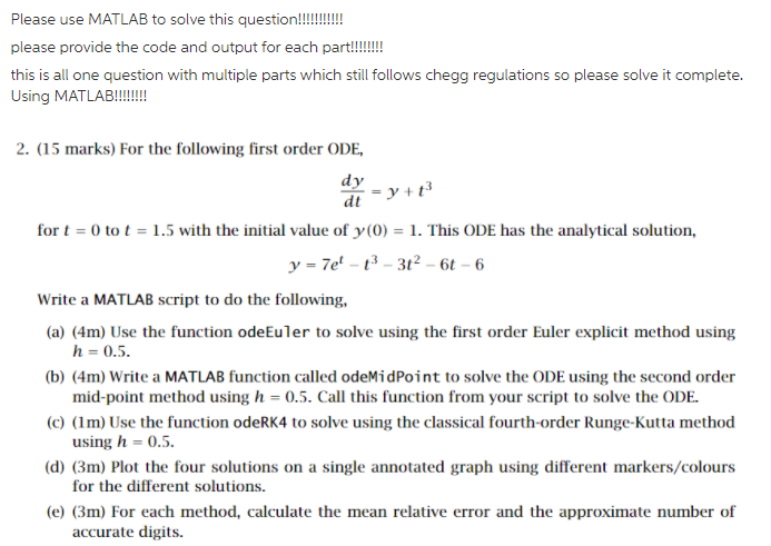 Solved Please Use MATLAB To Solve This Question!!!!!!!!! | Chegg.com