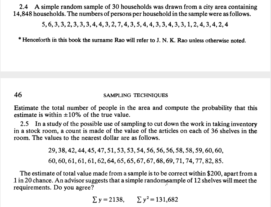 Solved 2.4 A simple random sample of 30 households was drawn | Chegg.com