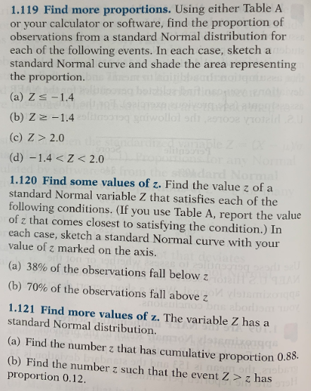 Solved 1.119 Find more proportions. Using either Table A or | Chegg.com