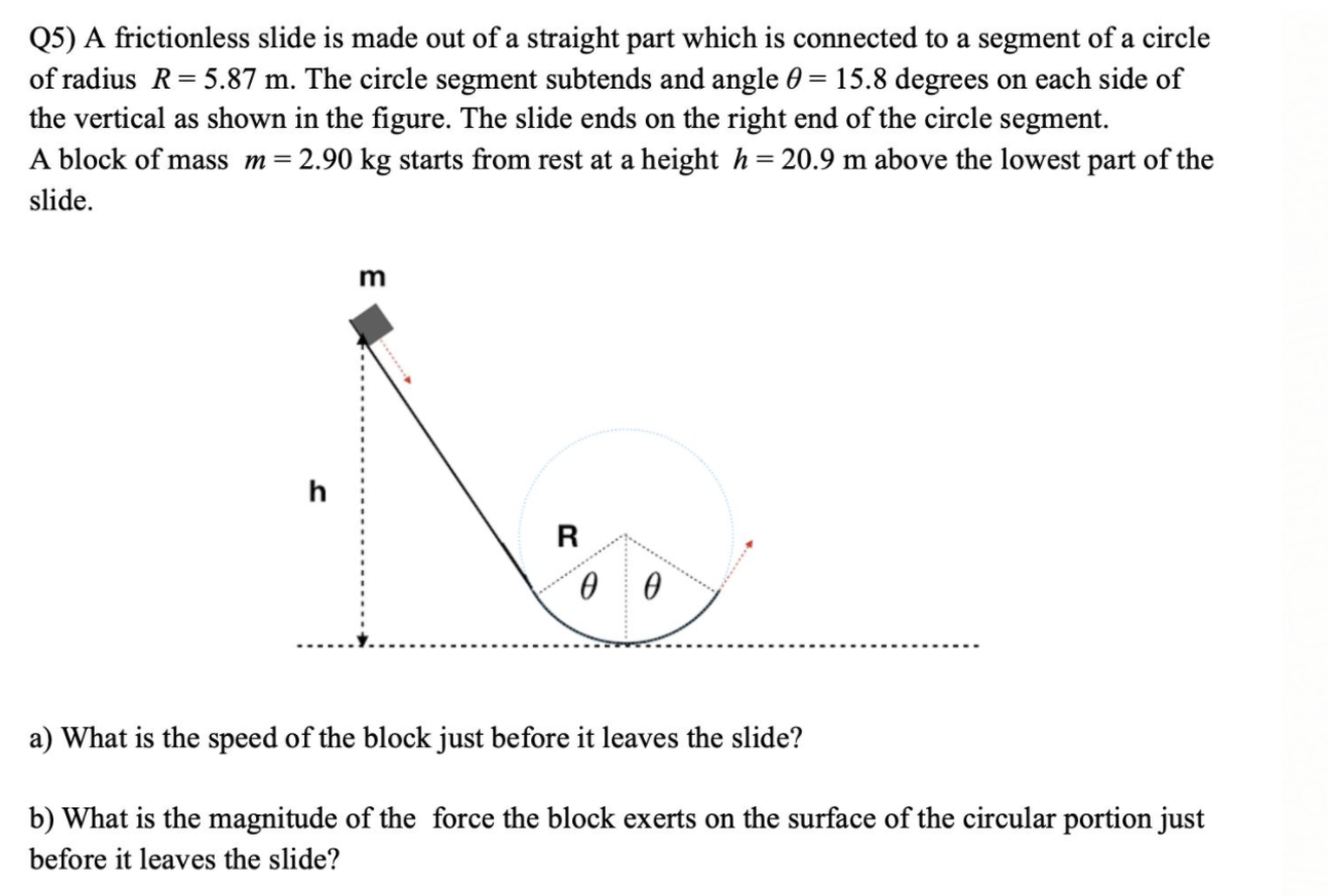 Solved Q5) A frictionless slide is made out of a straight | Chegg.com