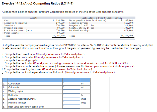 Solved Exerclse 14.12 (Algo) Computing Ratlos (LO14-7) A | Chegg.com