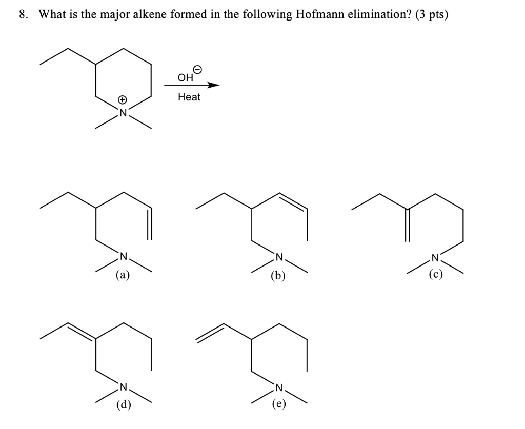 Solved 8. What is the major alkene formed in the following | Chegg.com