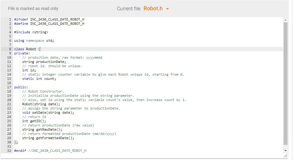 Solved In C++ please, The needed code is Robot.cpp and the | Chegg.com