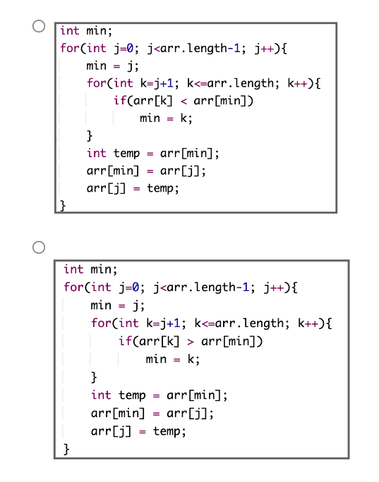 Solved Select the appropriate code that performs selection | Chegg.com
