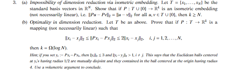 3. (a) Impossibility of dimension reduction via | Chegg.com