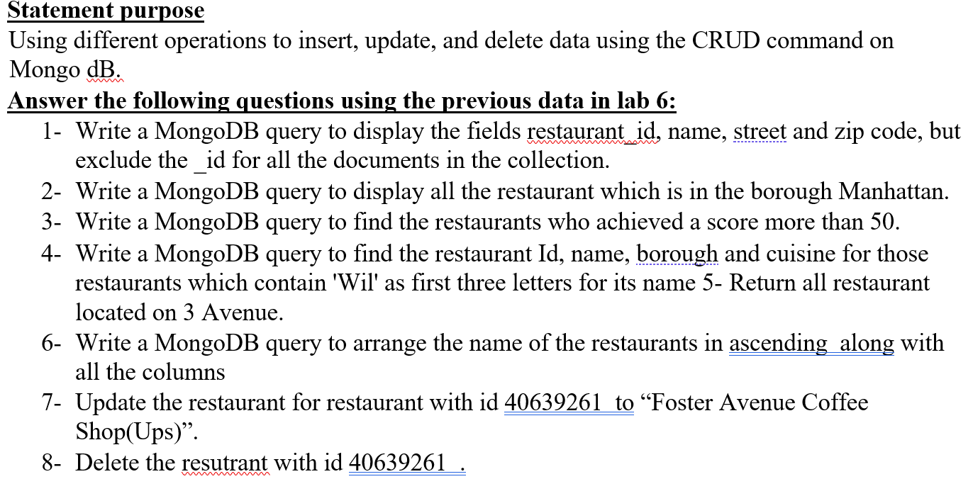 Solved Problem 3. Based on the MongoDB “Restaurants