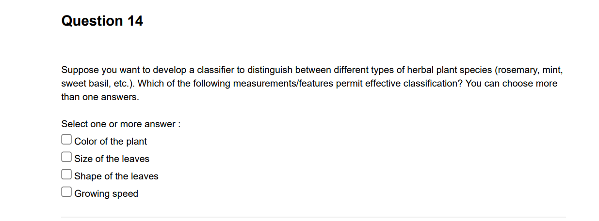 Solved Question 14 Suppose you want to develop a classifier