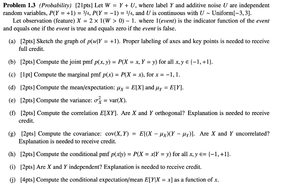 Solved Problem 1 3 Probability 21pts Let W Y U W Chegg Com