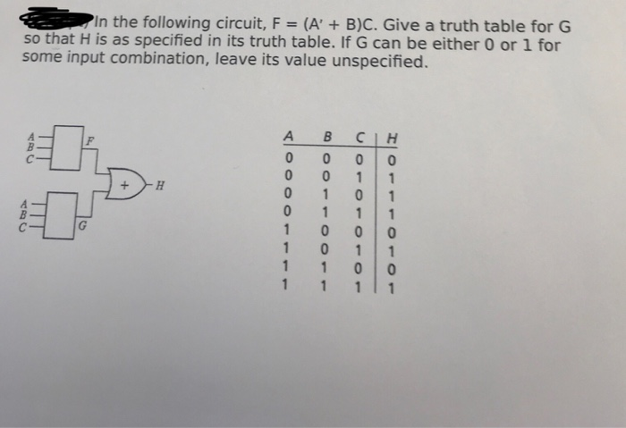 Solved In the following circuit, F (A' B)C. Give a truth | Chegg.com