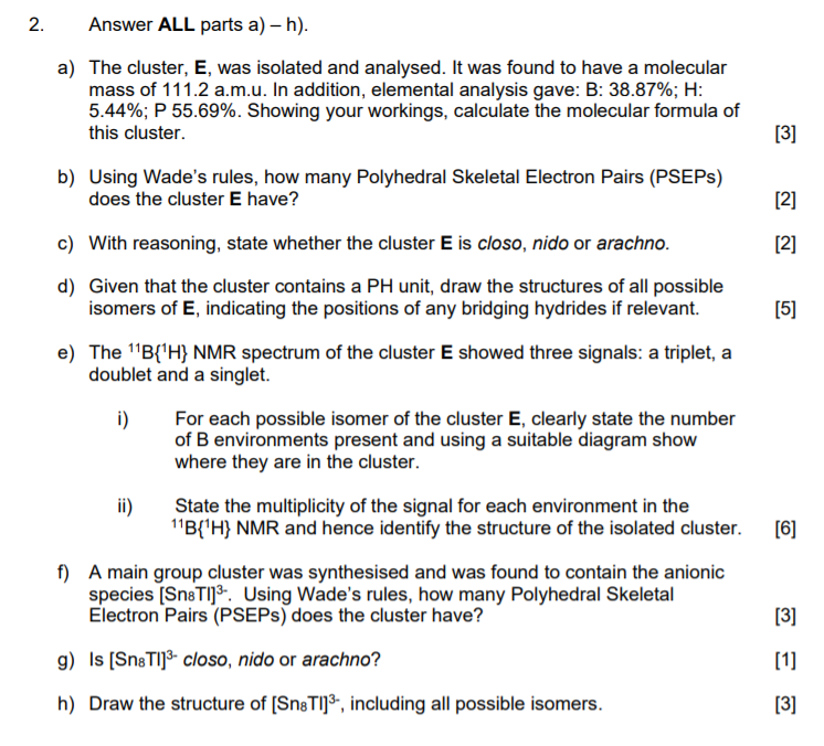 Solved 2. [3] [2] Answer ALL parts a) – h). a) The cluster, | Chegg.com