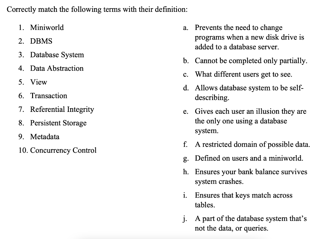 Solved Correctly match the following terms with their | Chegg.com