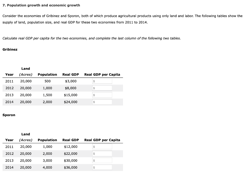 Solved 7. Population growth and economic growth Consider the | Chegg.com