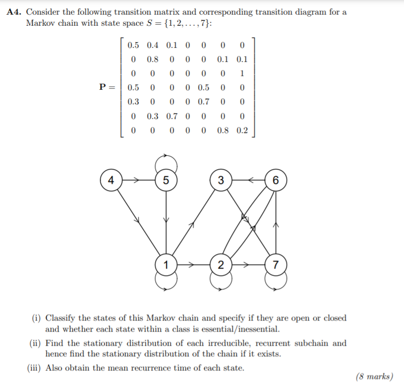 Solved A4. Consider The Following Transition Matrix And | Chegg.com