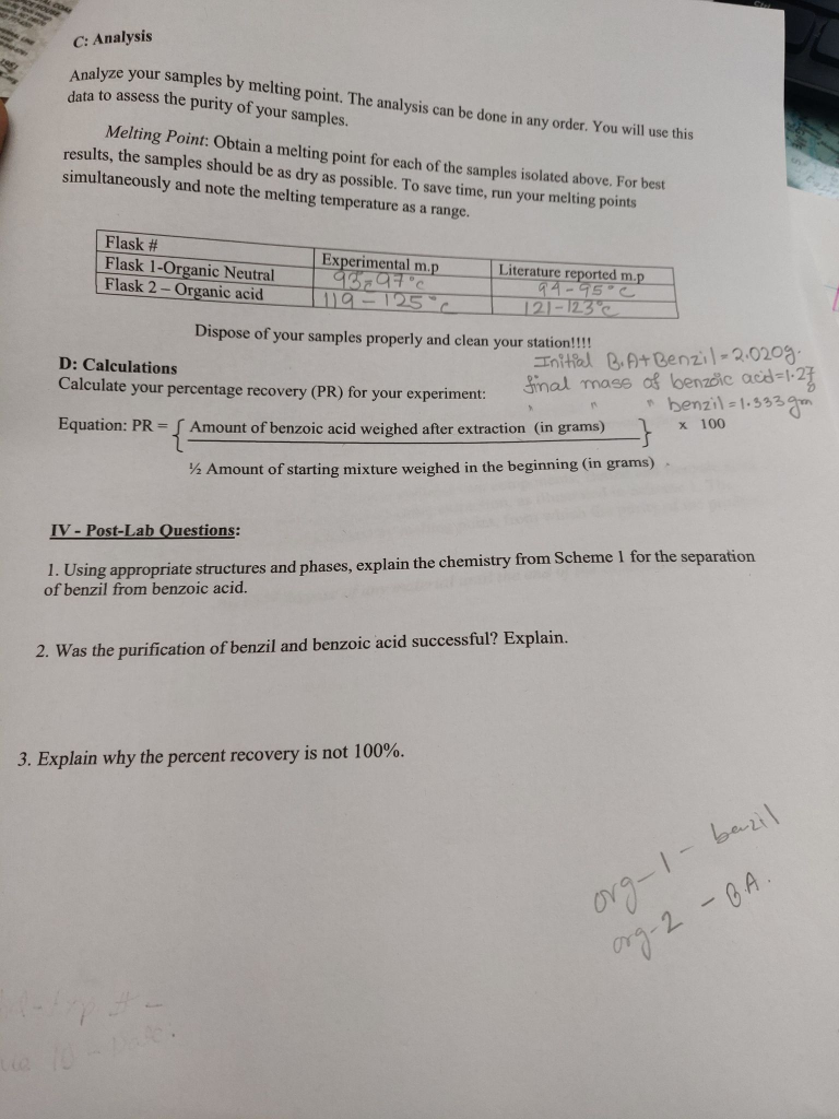 Solved Lab Report 4 Extraction Part Ii Separating Chegg Com