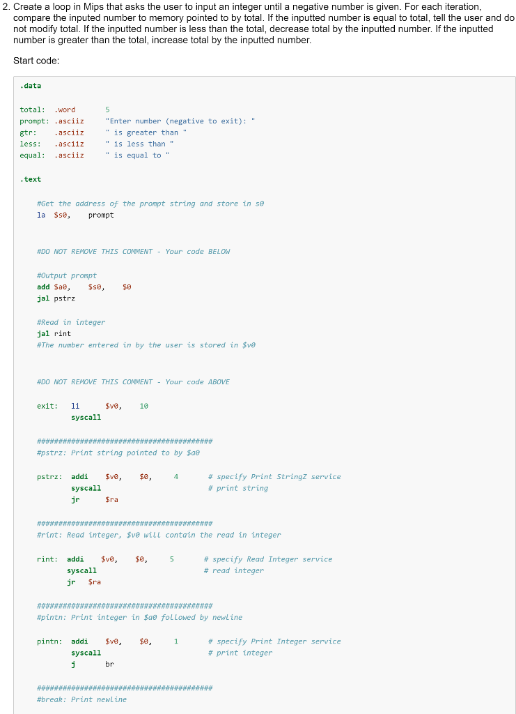 Solved 2. Create a loop in Mips that asks the user to input | Chegg.com