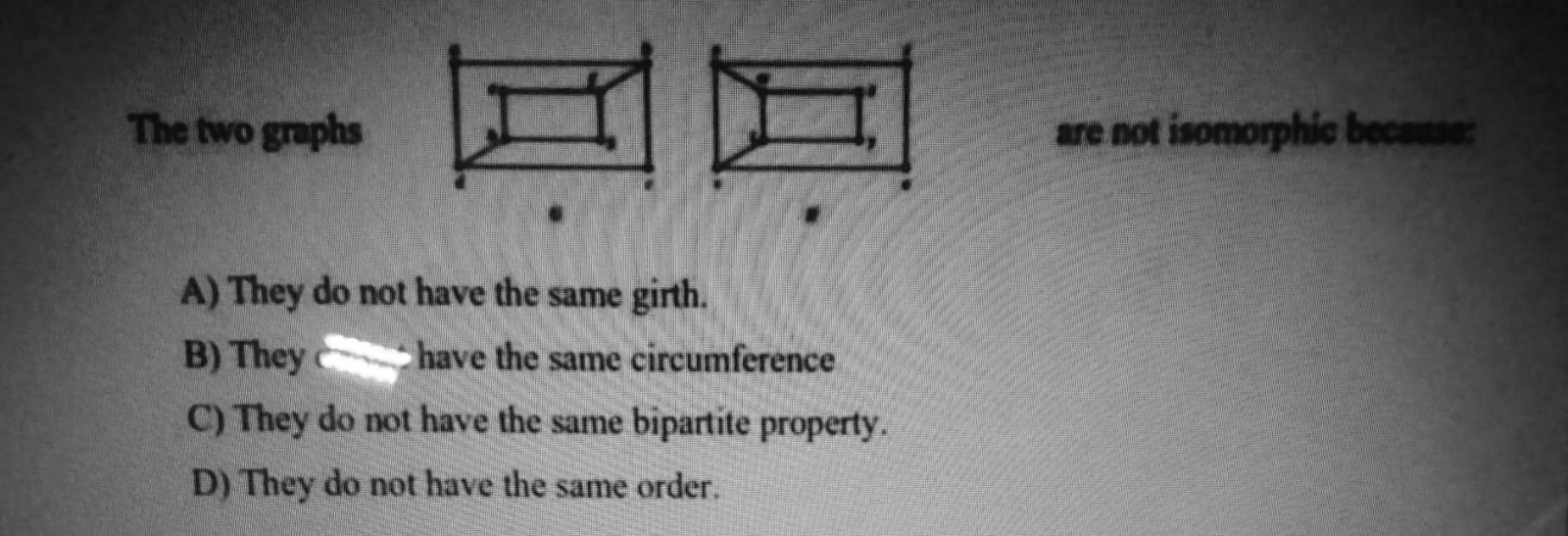 Solved The two graphs are not isomorphic because A) They do | Chegg.com