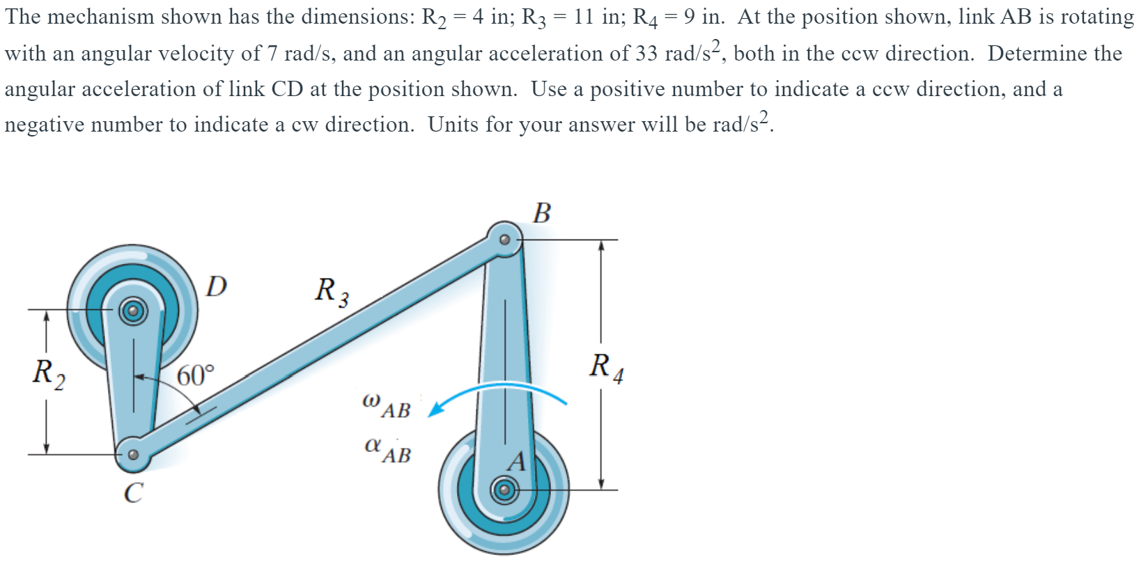 Solved = The mechanism shown has the dimensions: R2 = 4 in; | Chegg.com