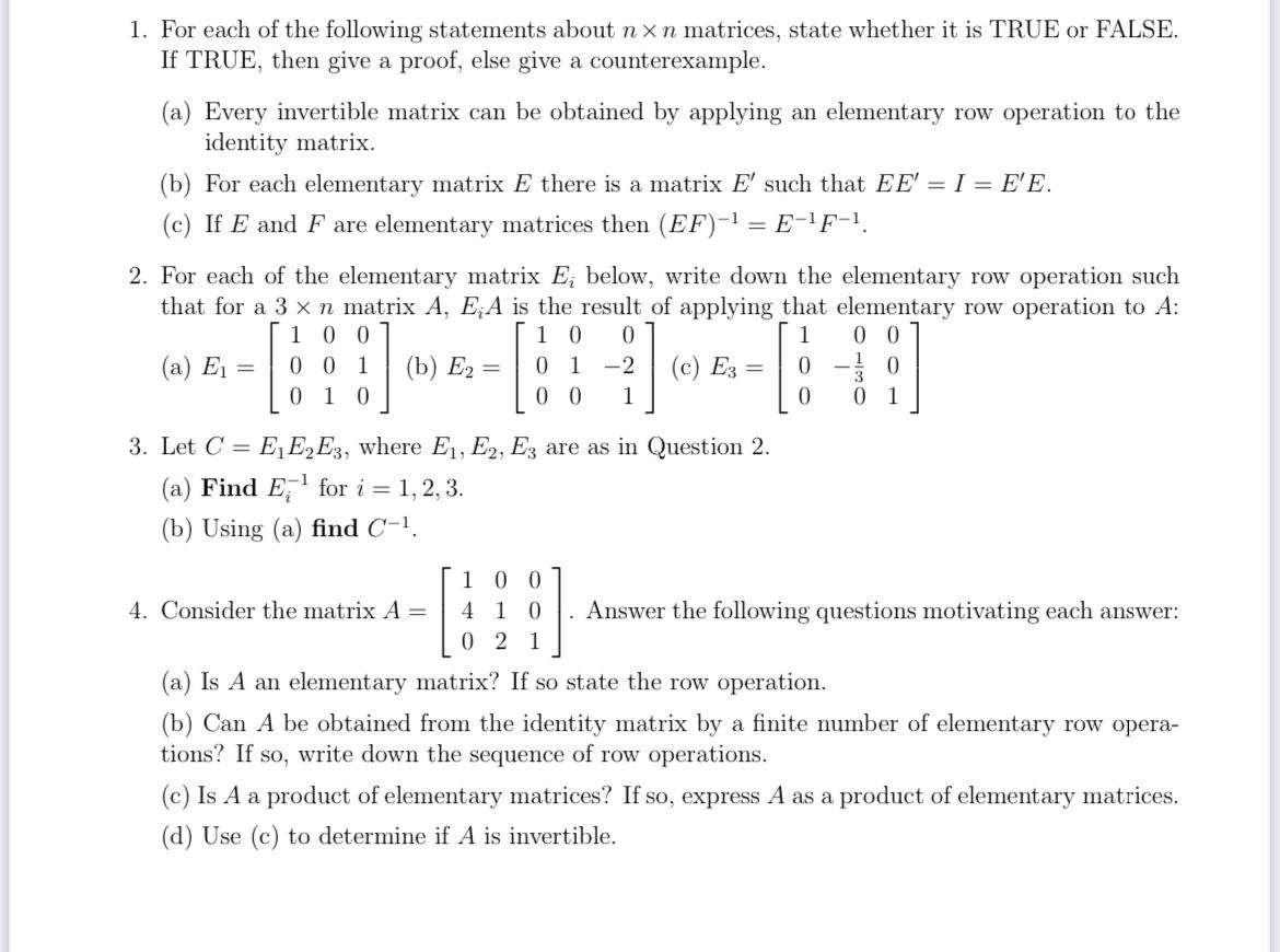 Solved 1. For each of the following statements about n n Chegg