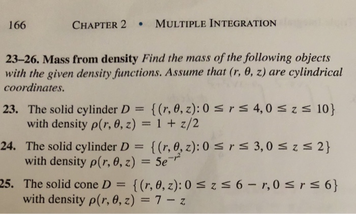 Solved 166 CHAPTER 2 . MULTIPLE INTEGRATION 23-26. Mass from | Chegg.com