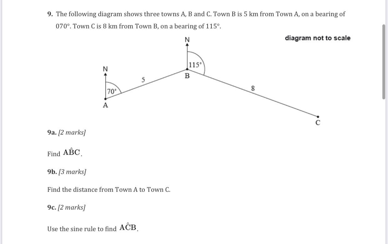 Solved 9. The Following Diagram Shows Three Towns A, B And | Chegg.com