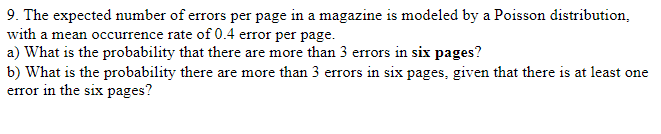 Solved 9. The expected number of errors per page in a | Chegg.com