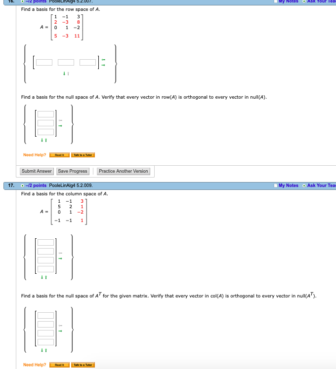 Solved Find a basis for the row space of A. 1 1 3 2 3 8 Chegg