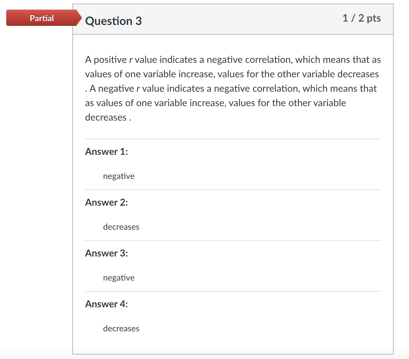 Solved Question 3A positive r ﻿value indicates a negative | Chegg.com