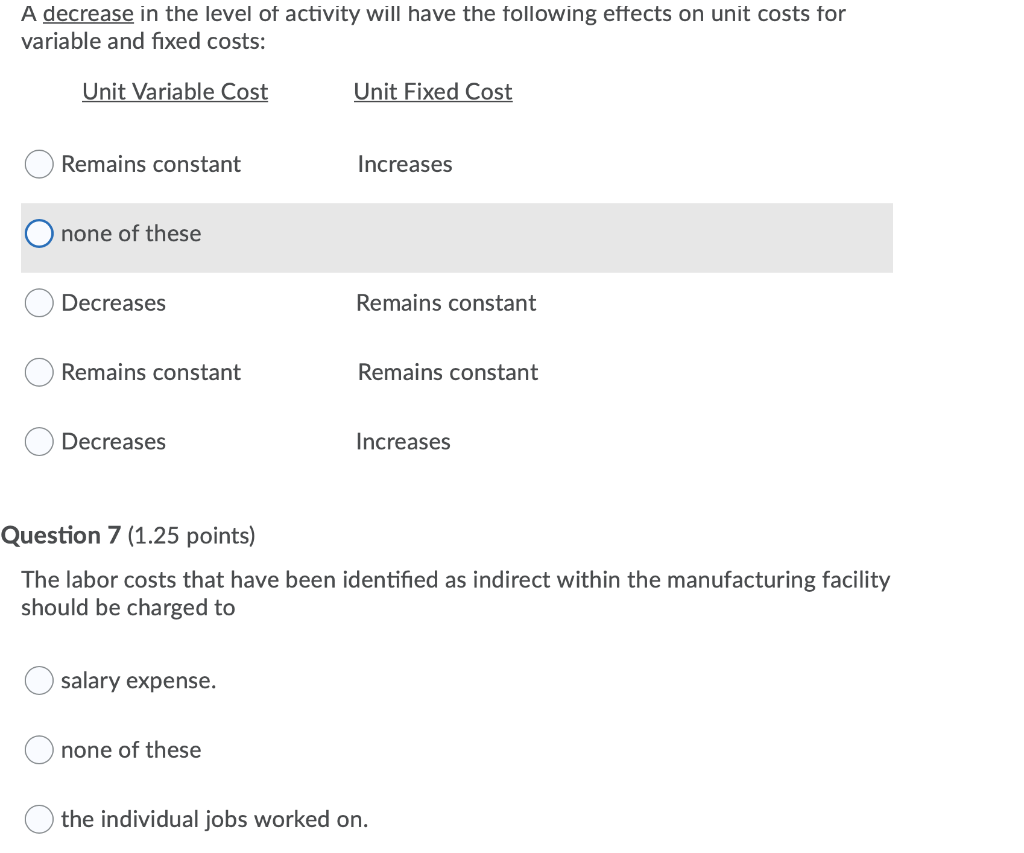 solved variable costs decrease if output Images High... Solved A decrease in the level of activity will have the | Chegg.com