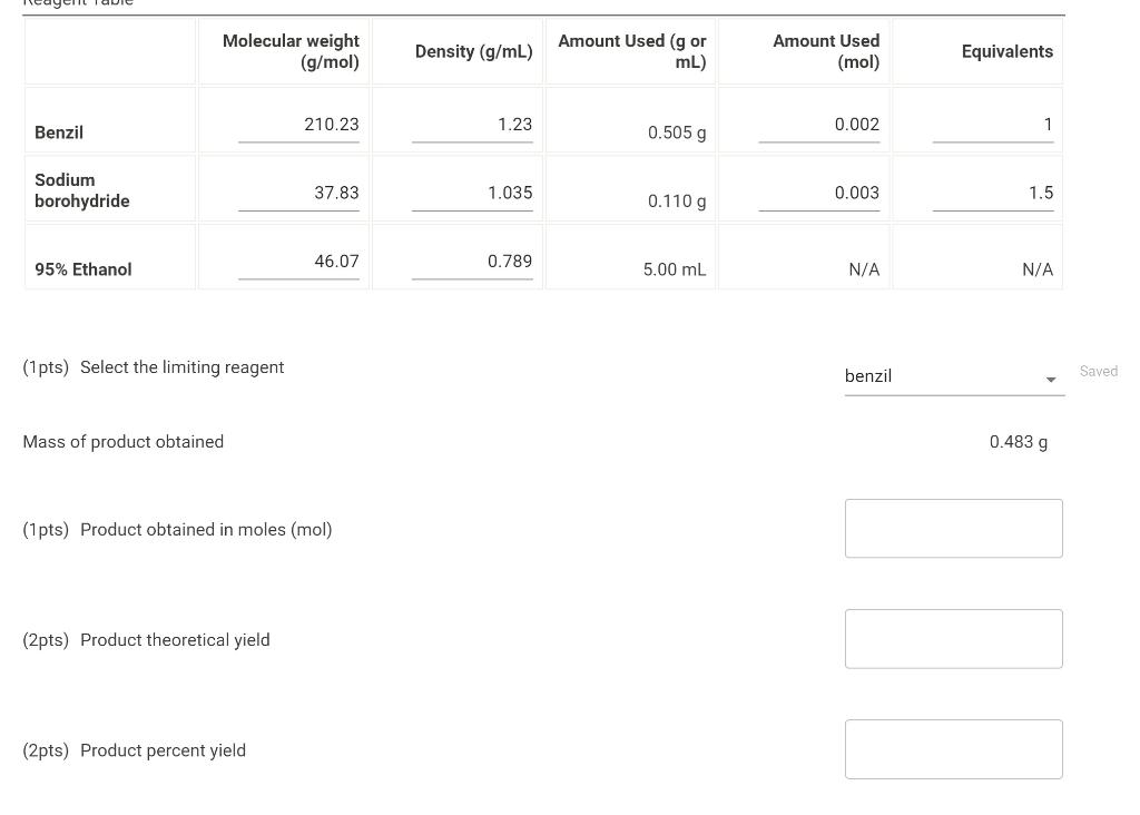Solved cayci Taule Molecular weight (g/mol) Density (g/mL)