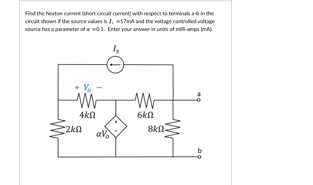 Solved Find the Norton current (short circuit current) with