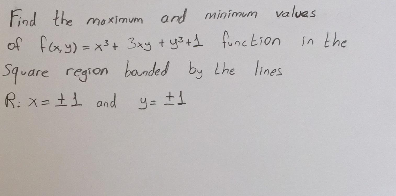 Solved Find The Maximum And Minimum Values Of F X Y X3 Chegg Com