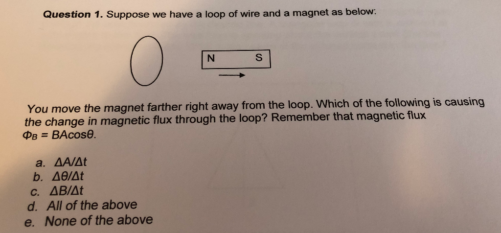 Solved Question 1. Suppose we have a loop of wire and a | Chegg.com
