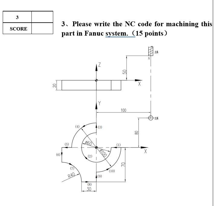 Solved 3、Please write the NC code for machining this part in | Chegg.com